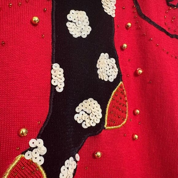 The Collective Works of Berek 2 Red Beaded Stocking Christmas Sweater Small - Picture 2 of 9